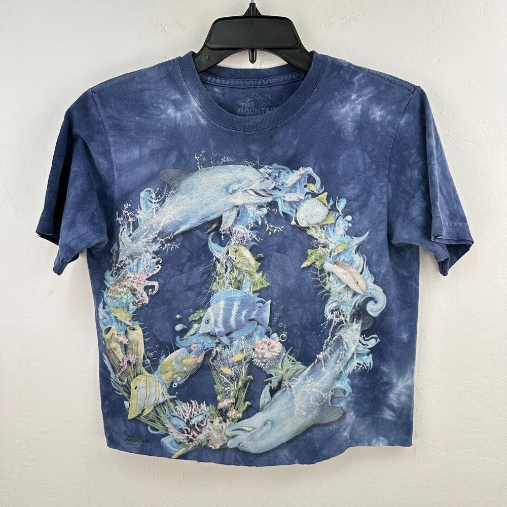 The Mountain Tshirt Kids‎ L Blue Peace Fish Ocean Tie Dye Short Sleeve Cut off